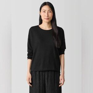 - NWT Eileen Fisher Black Fine Merino Crew Neck Sweater